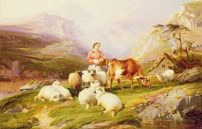 Mucca e pecore in un pascolo di montagna da Thomas George Cooper